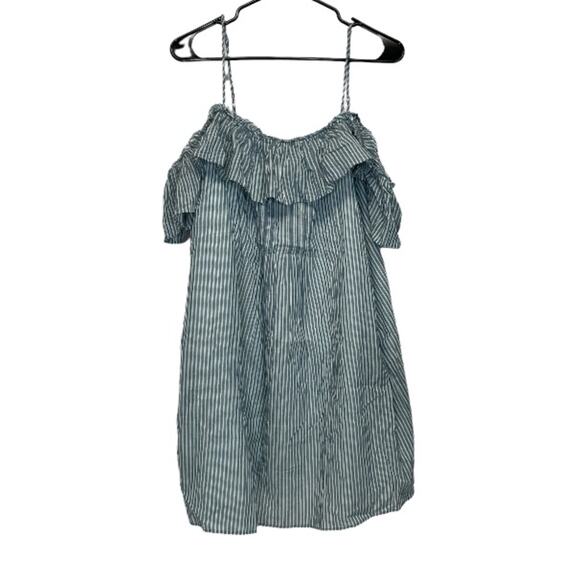Greylin Natalia Off The Shoulder Blue & White Striped Mini Dress Size L‎ - Picture 1 of 9